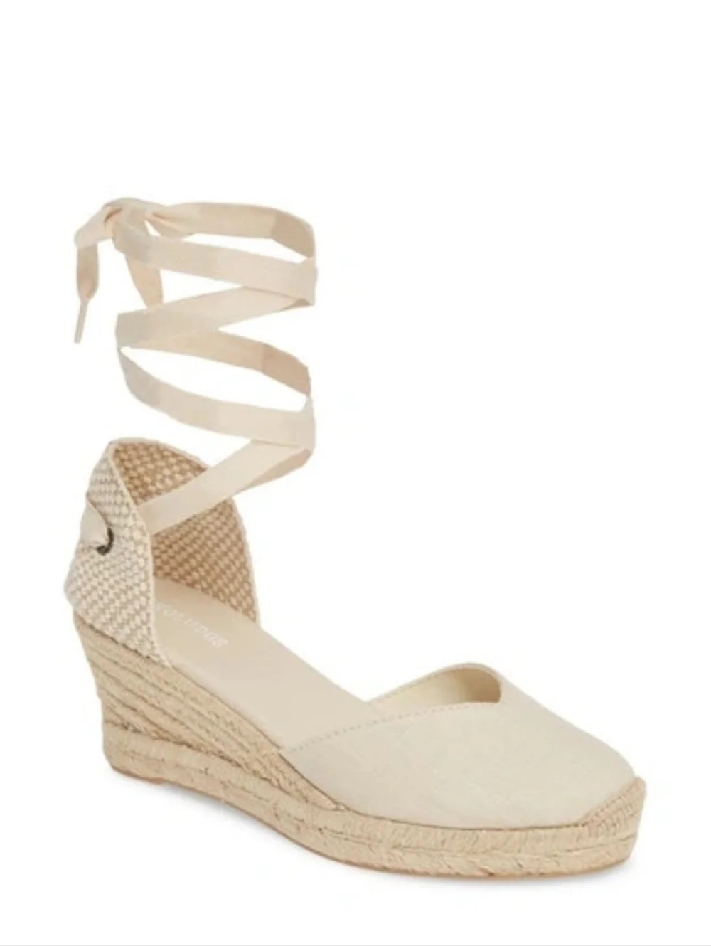 Soludos Lyon Linen Cream Espadrille Wedge Ankle-Tie Sandal